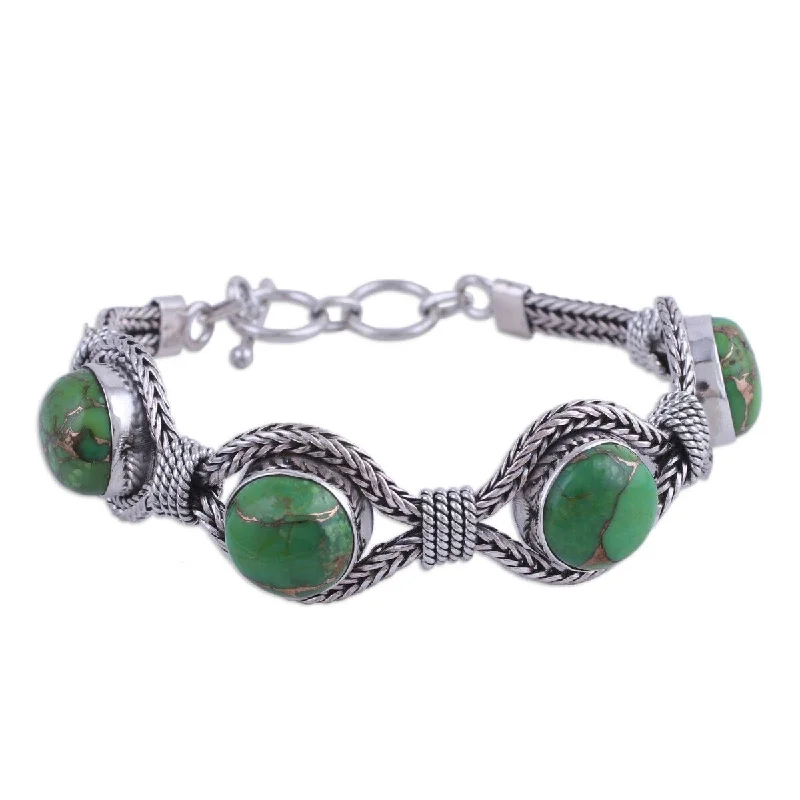 Spinel bangles-NOVICA Heavenly Greens, Sterling silver pendant bracelet