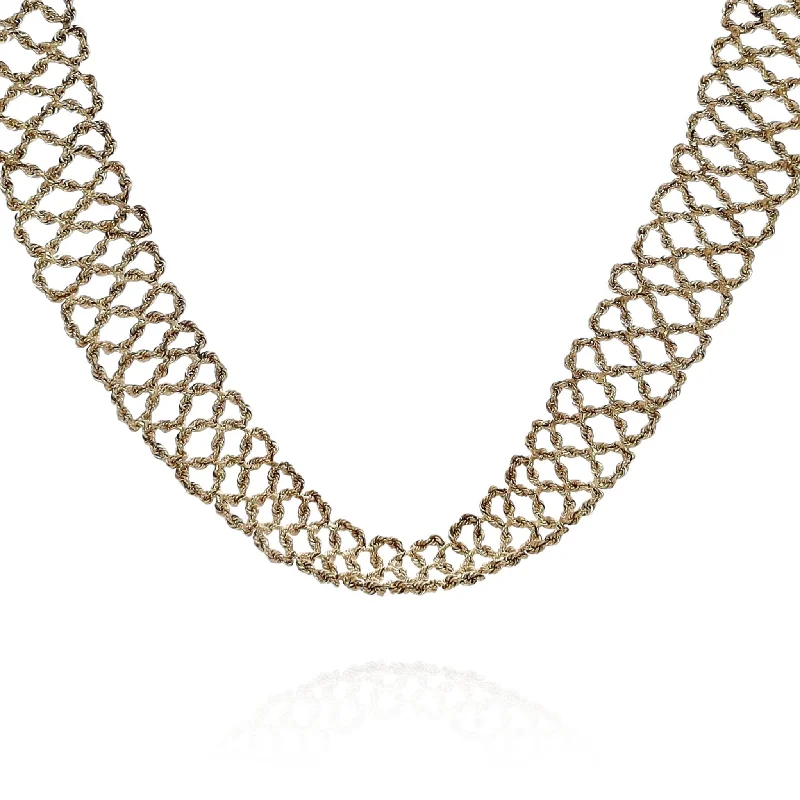 Vivid stone necklaces-Estate 14k Yellow Gold 21" Wide Woven Rope Mesh Design Necklace