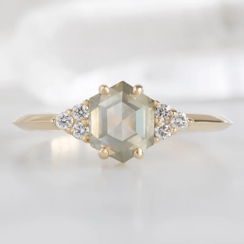 Hamsa charm engagement rings-The Ivy Ring | 1.18ct Hexagon Green Diamond in 14K Yellow Gold