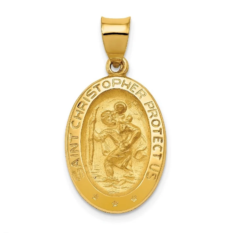 Bold gem necklaces-Curata 14k Yellow Gold 18" Satin St. Christopher Medal Pendant Necklace