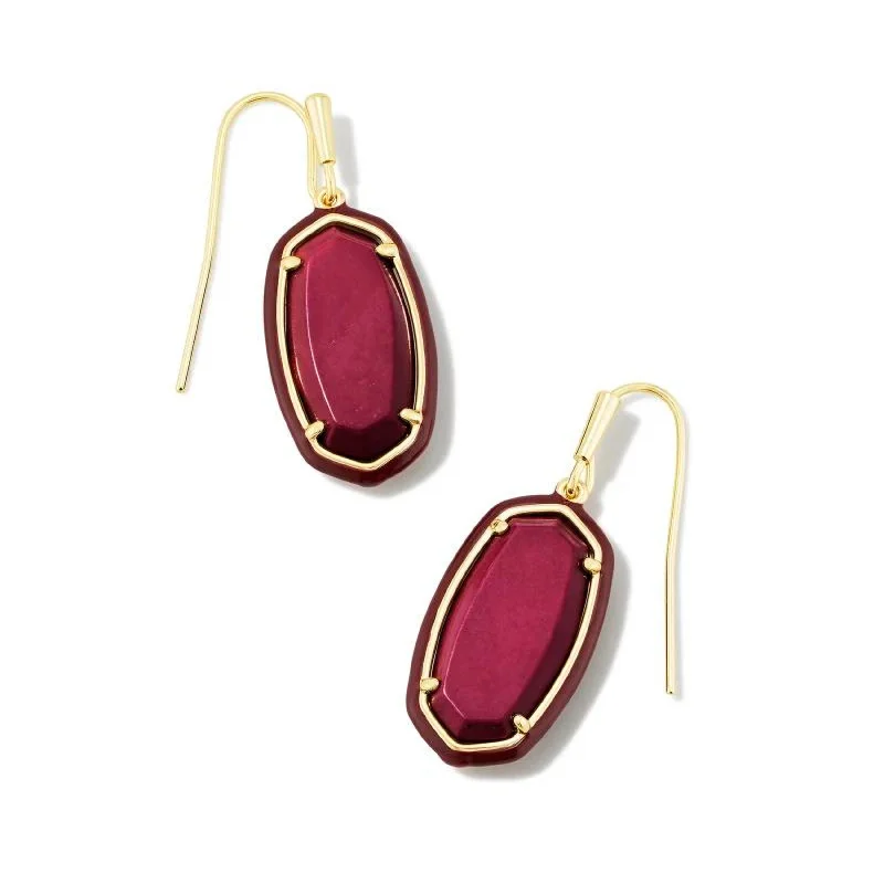 Old medallion earrings-Kendra Scott | Dani Gold Enamel Frame Drop Earrings in Maroon Magnesite