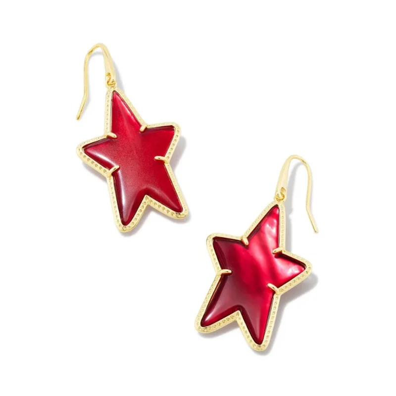 Heavy hoop earrings-Kendra Scott | Ada Gold Star Drop Earrings in Cranberry Illusion