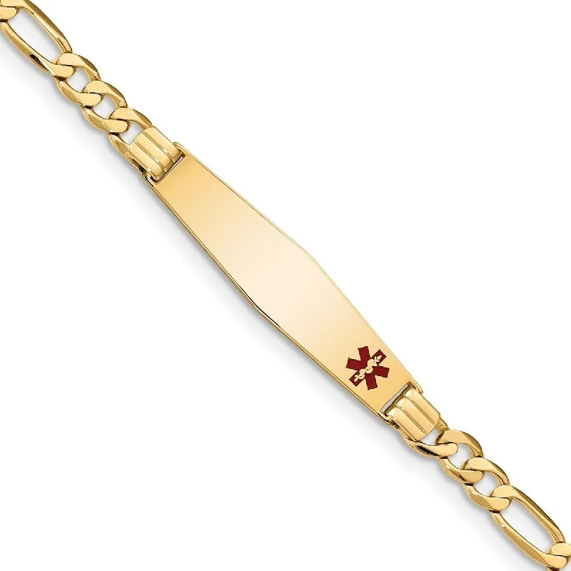 Radiant star bangles-Curata 14k Yellow Gold 9.5mm Engravable Medical Red Enamel Flat Figaro ID Bracelet