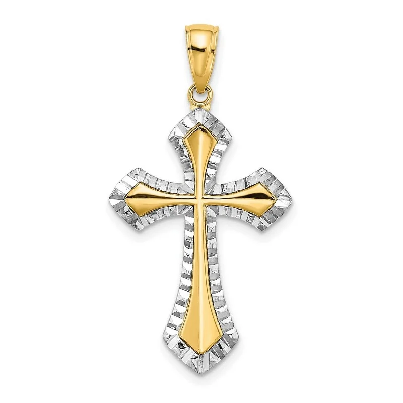 Woven knot necklaces-Curata 10k Two-tone Gold 18" Textured Edge Reversible Cross Pendant Necklace (18mm x 33mm)