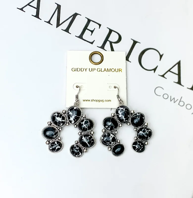 Topaz earrings-Squash Blossom Stone Earrings In Black