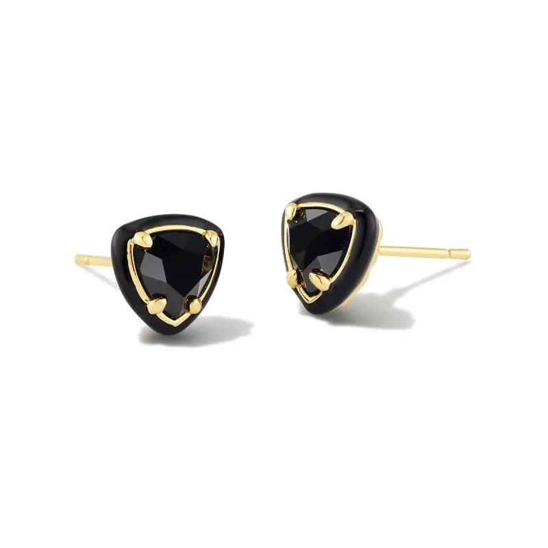 Onyx earrings-Kendra Scott | Arden Gold Enamel Framed Stud Earrings in Black Agate