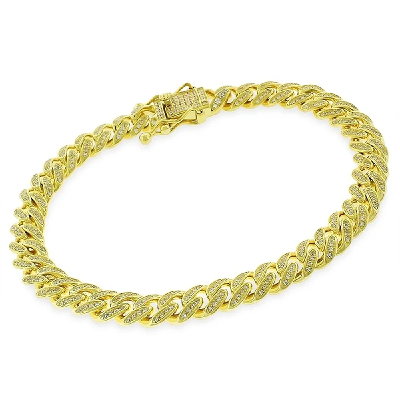 Radiant star bangles-Sterling Silver 8.5mm Iced Out CZ Miami Cuban Solid 925 Yellow Gold Bling Bracelet Chain 8.75"