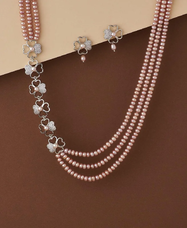 Thick link necklaces-Florial Real Pearl Necklace Set