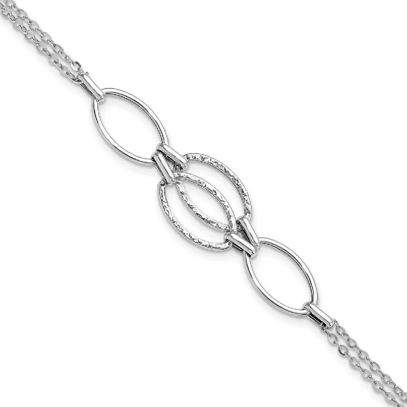 Subtle accent bangles-Curata 14k White Gold Textured Fancy Polished Double Strand Link Bracelet 8 Inch