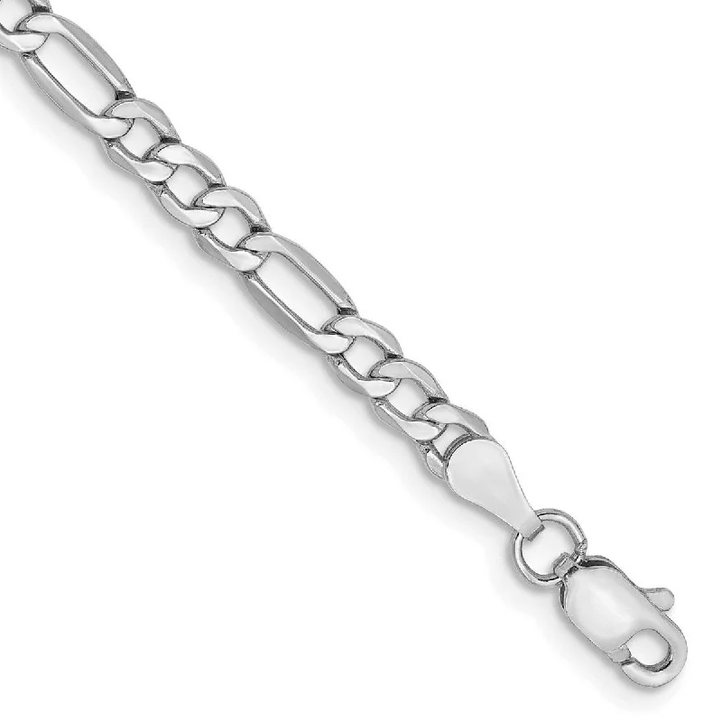 Polished bead bangles-Curata 14k White Gold 3.5mm Semi-solid Figaro Chain Bracelet - 7 Inch