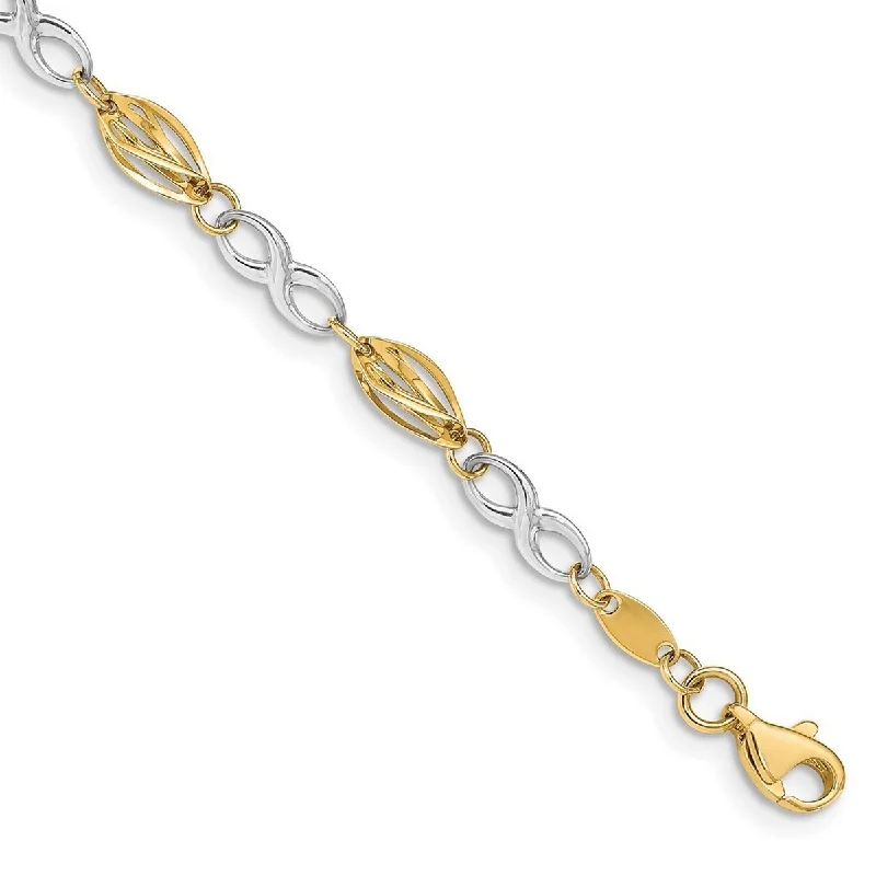 Chunky stone bangles-Curata 14k Two Tone Fancy Lobster Closure Gold Polished Infinity Symbol Bracelet 7.5 Inch