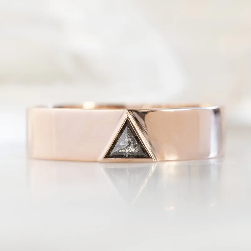 Bold halo engagement rings-The Cigar Band | 0.18ct Trillion Black Diamond in 14K Rose Gold