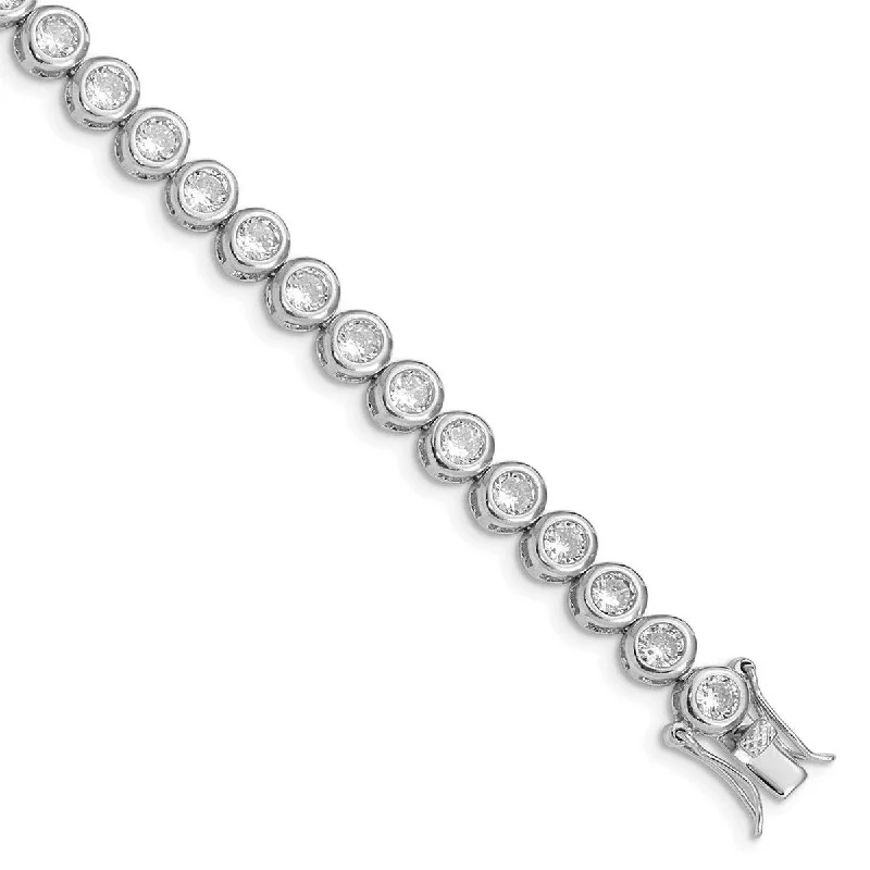 Full crescent bangles-Curata 925 Sterling Silver Polished Open back Safety bar Box Catch Closure CZ Cubic Zirconia Simulated Diamond Bracelet 7.25