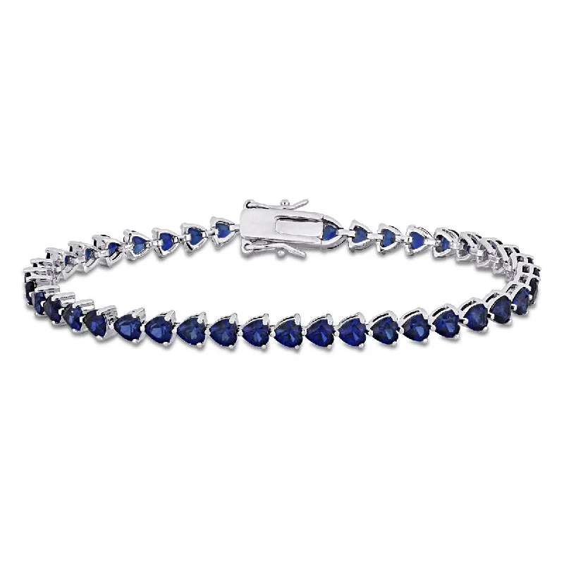 Coil charm bangles-Miadora 11.40ct TGW Heart Shape Created Blue Sapphire Tennis Bracelet in Sterling Silver