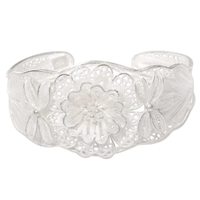 Hawk motif bangles-NOVICA Sterling Silver Filigree Bracelet, 'God'S Garden' (Indonesia) - 7'6" x 9'6"