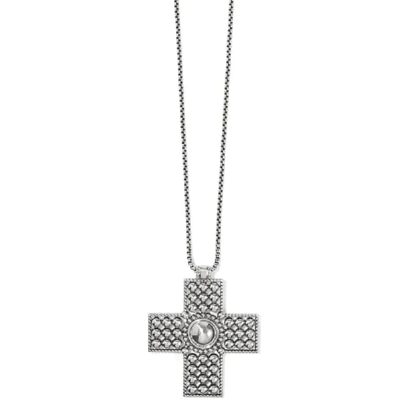 Wide bib necklaces-Brighton Pretty Tough Cross Necklace in Silver Tone