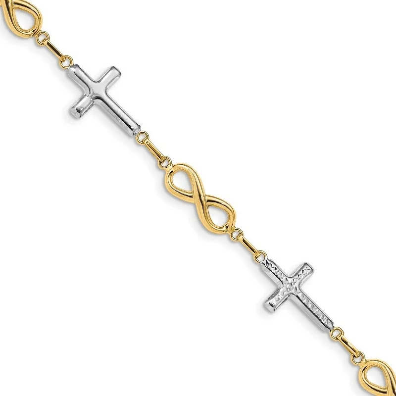 Stretch cord bangles-Curata 11mm 14k With Rhodium Polished Religious Faith Cross Infinity Symbol Link Bracelet 7.25 Inch