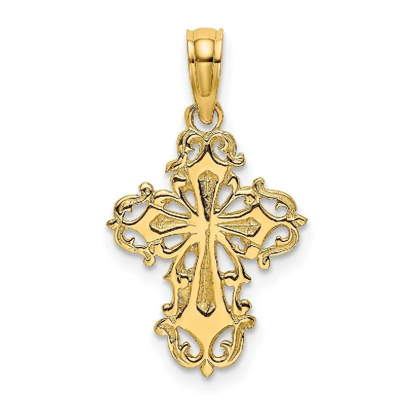 Leaf motif necklaces-Curata 14k Yellow Gold Small Ornate Cross Pendant Necklace 12mm x20mm