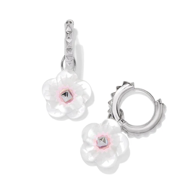 Round stud earrings-Kendra Scott | Deliah Silver Huggie Earrings in Iridescent Pink and White Mix