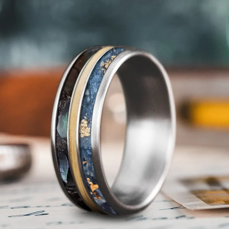 High band rings-Custom Design - 3-Inlay Narrow Center Ring RWKoq14sZEK4usD7R0hOAAtL