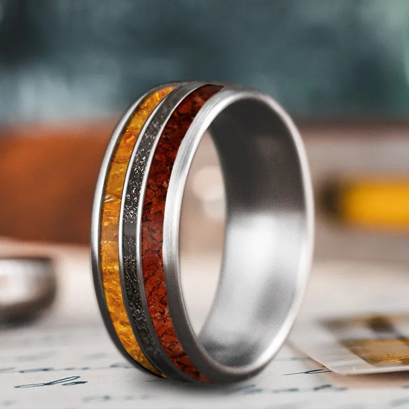 Woven cord rings-Custom Design - 3-Inlay Narrow Center Ring j34O_eKo3lCO6vWQjrE0zPPD