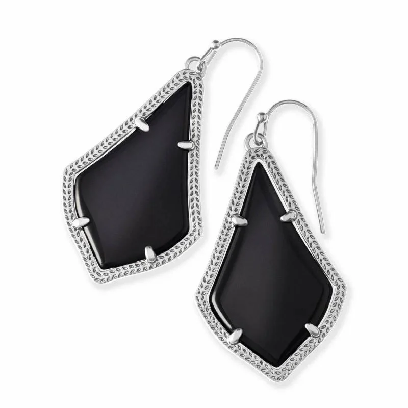 Cosmic glow earrings-Kendra Scott | Alex Silver Drop Earrings in Black Opaque Glass