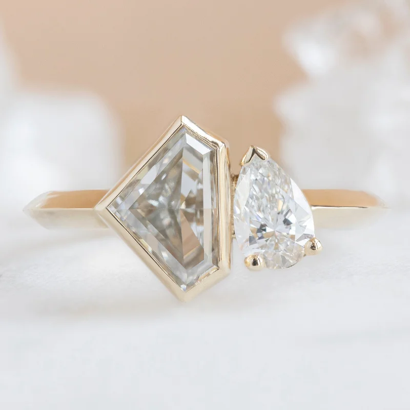 Sea theme engagement rings-The You and Me Ring | 1.36ct Lab Grown Shield White Diamond in 14K Yellow Gold