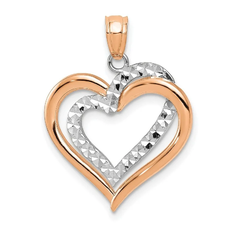 Thick link necklaces-Curata 14k Two-Tone Gold 18" Sparkle-Cut Heart Pendant Necklace