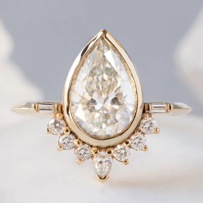 Multi-stone engagement rings-The Posy Ring | 2.20ct Pear Lab Grown White Diamond in 14K Yellow Gold