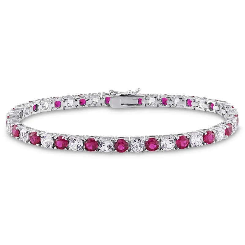 Fine filigree bangles-Miadora Sterling Silver Created White Sapphire and Ruby Tennis Bracelet