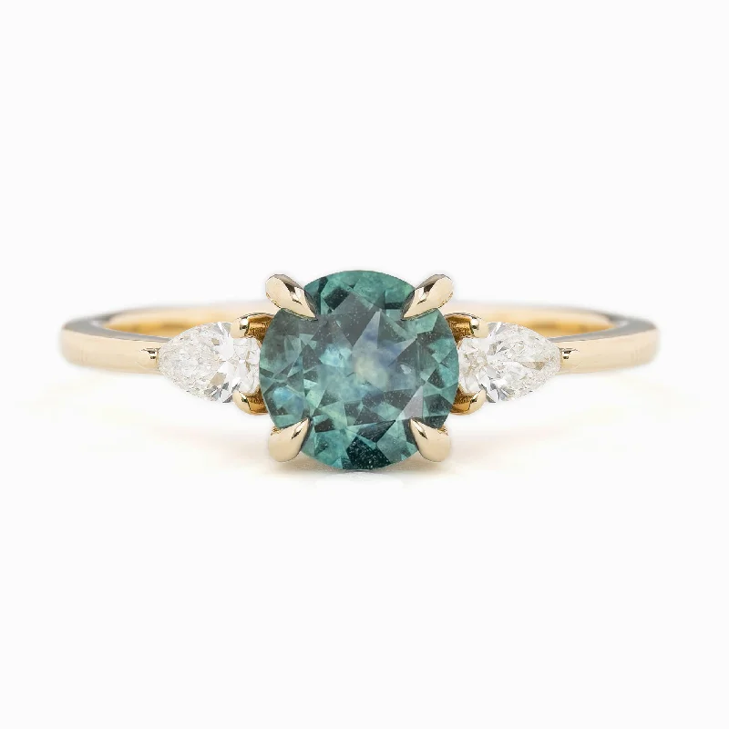 Classic gold engagement rings-Olivia Ring 1.38ct Blue Green Montana Sapphire, 14k Yellow Gold (One of a kind)