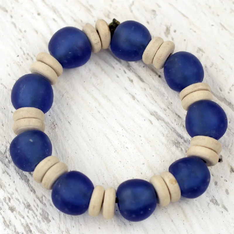 Tight clasp bangles-Handmade Recycled Glass Sese Wood 'Accra Blue' Bracelet (Ghana)