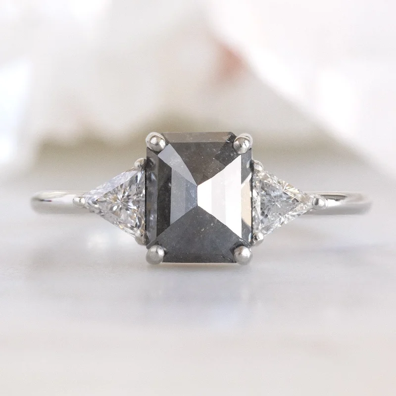 Baroque pearl engagement rings-The Jade Ring | 1.35ct Emerald Cut Black Diamond in 14K White Gold