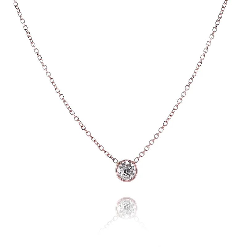 Faith charm necklaces-Estate 14 Karat Rose Gold Solitaire Diamond Pendant Necklace