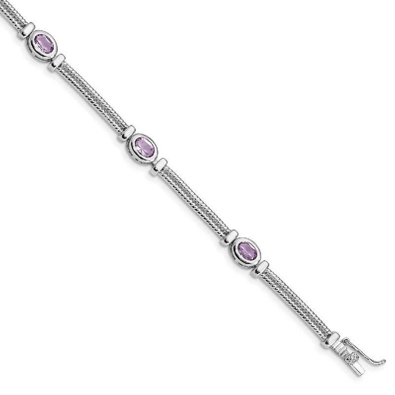 Patina bronze bangles-Curata 925 Sterling Silver Textured Polished Box Catch Closure Amethyst Bracelet 7 Inch Box Clasp