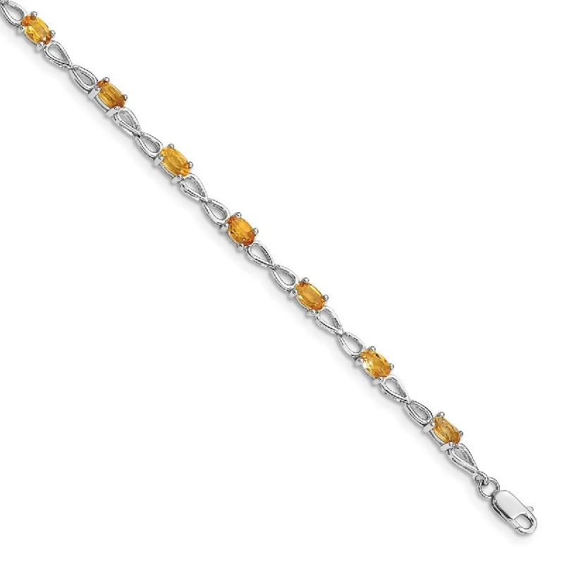 Bali tile bangles-Curata 925 Sterling Silver Polished Lobster Claw Closure Citrine Bracelet