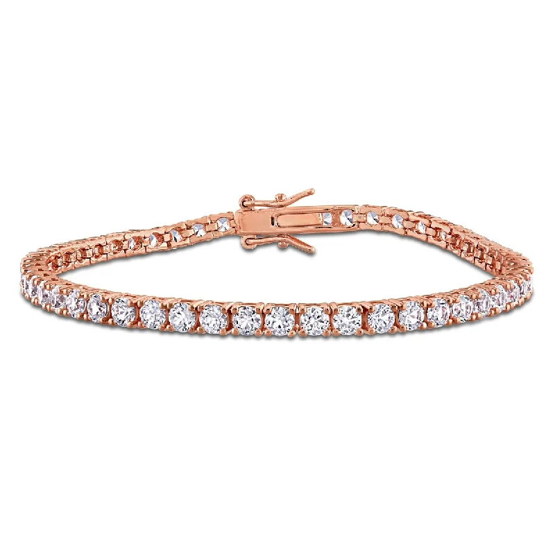 Light clay bangles-Miadora 9ct TGW Created White Sapphire Tennis Bracelet Rose Silver-7.25 in