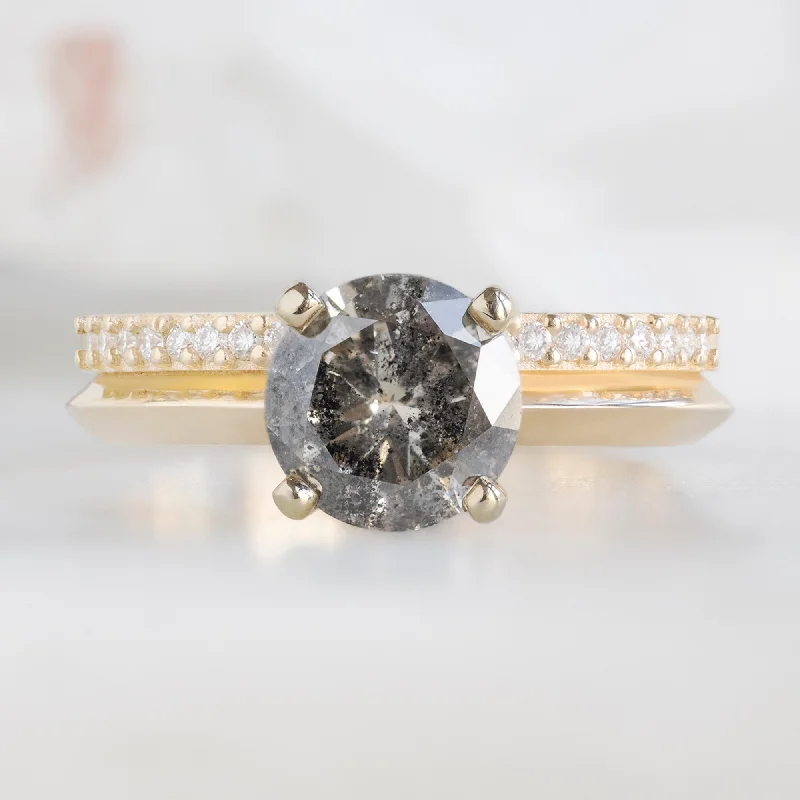 Morganite engagement rings-The Duo Pavé Ring | 1.14ct Round Salt and Pepper Diamond in 14K Yellow Gold