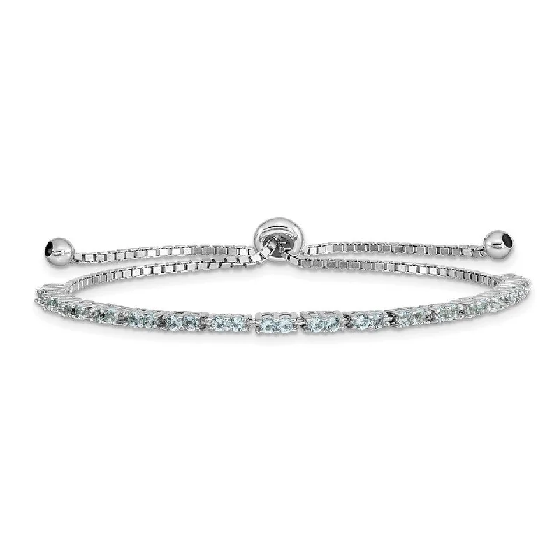 Sleek design bangles-Curata 925 Sterling Silver Rhodium Plated March Light Blue CZ Cubic Zirconia Simulated Diamond Adj Bracelet