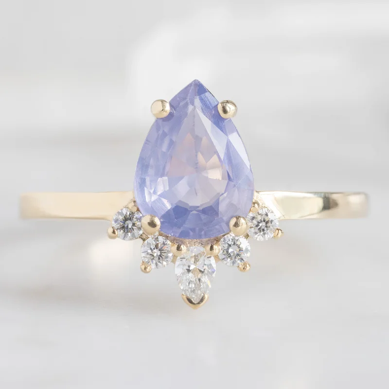 Matte silver engagement rings-The Aster Ring | 1.23ct Pear Cut Lavender Sapphire in 14K Yellow Gold