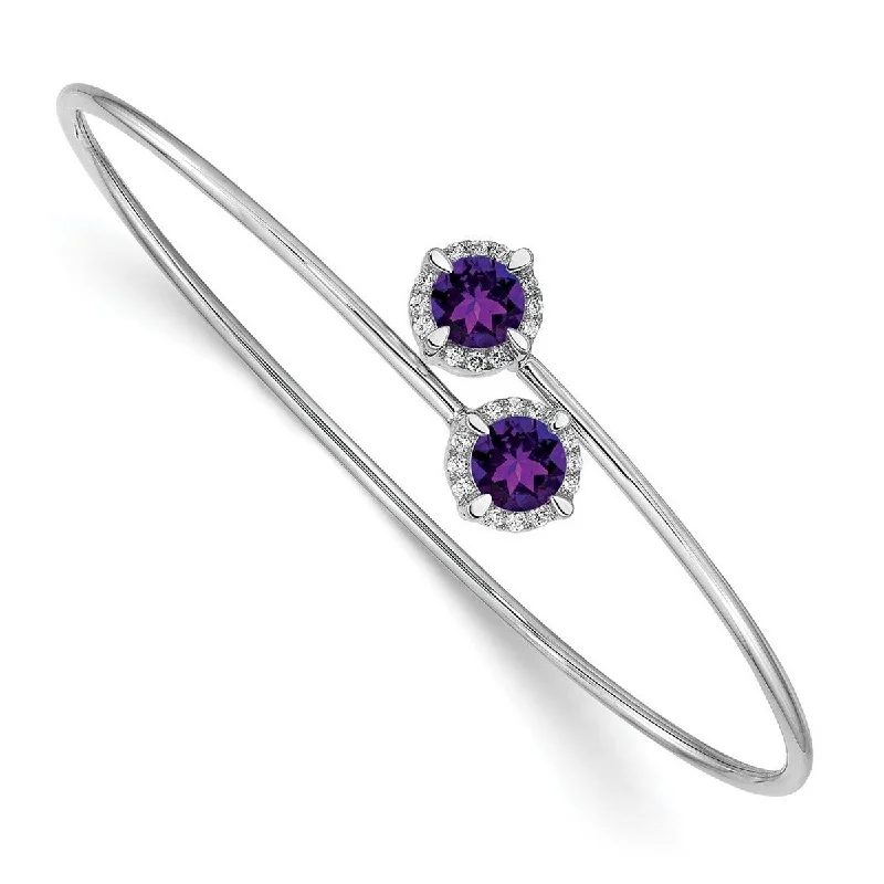 Vine carved bangles-Curata 7mm 14k White Gold Amethyst Flexible Cuff Stackable Bangle Bracelet