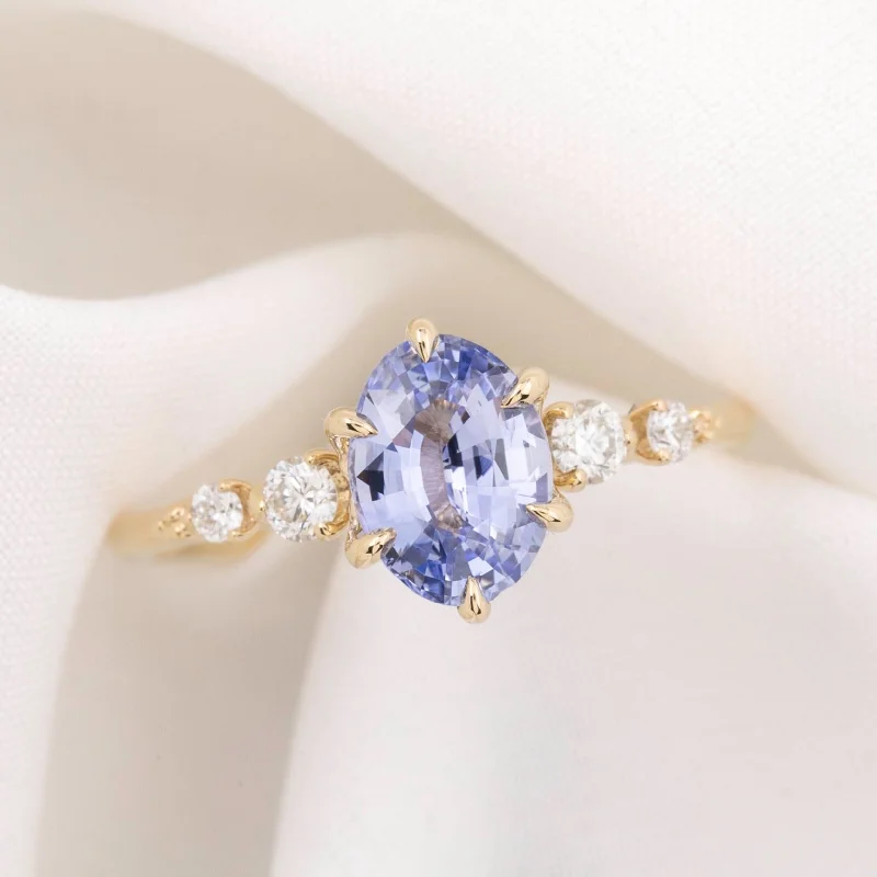 Bold stone engagement rings-Estel Fleur Four Prongs Ring, 1.29ct Blue Srilanka Sapphire, 14k Yellow Gold (One of a kind)