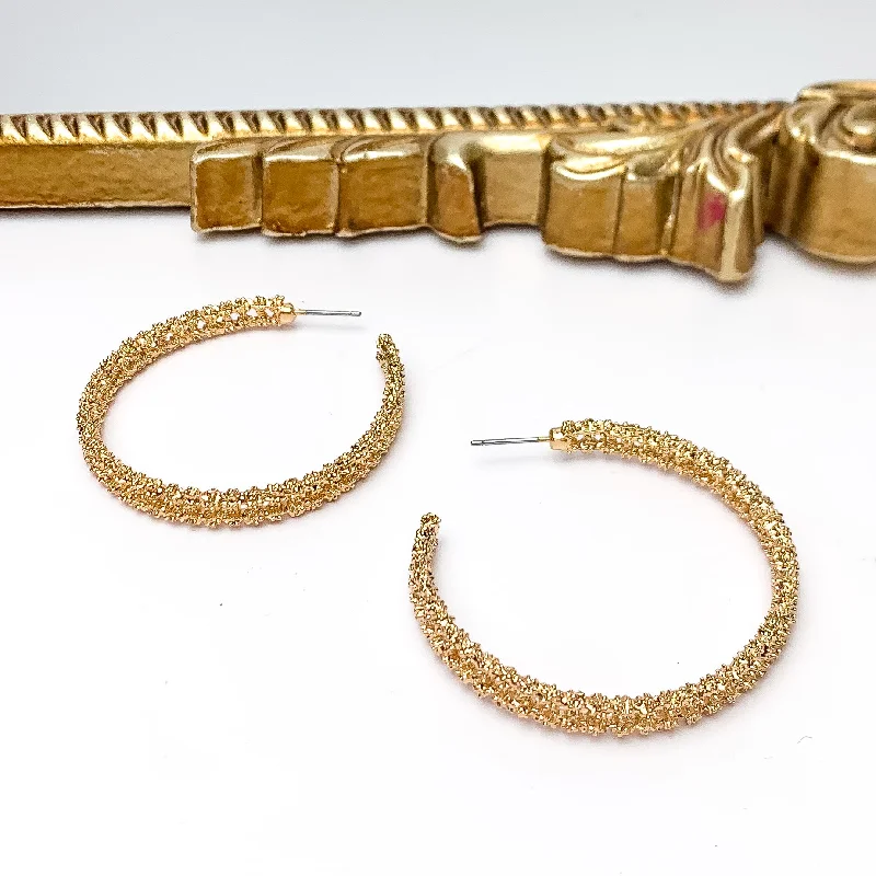 Bright gem earrings-Worry Free Large Gold Tone Textured Hoop Earrings