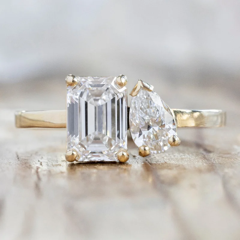 Halo sapphire engagement rings-The You & Me Ring | 1.50ct Emerald Cut Lab Grown White Diamond in 14K Yellow Gold