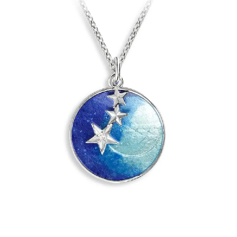 Stamped initial necklaces-Nicole Barr Blue Round 3 Stars Necklace