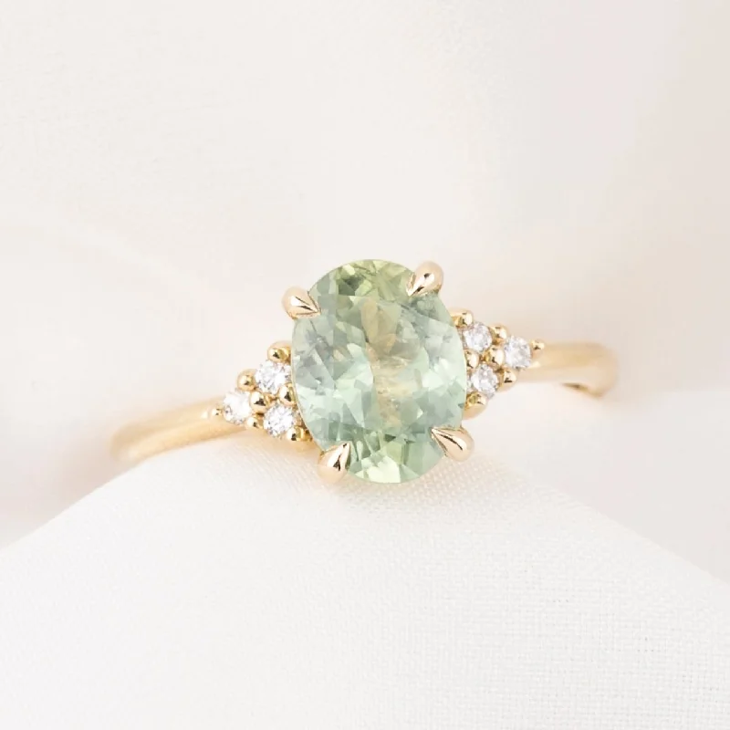 Heart gem engagement rings-Teresa Ring 2.05ct Light Green Montana Sapphire, 14k Yellow Gold (One of a kind)