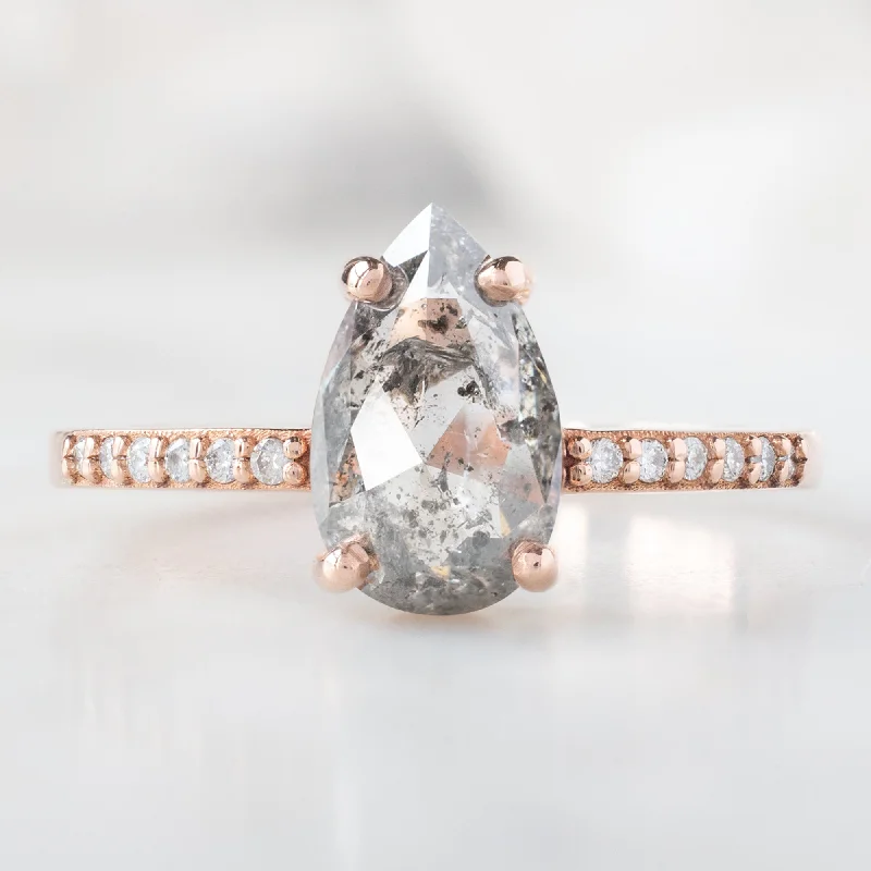 Oval diamond engagement rings-The Willow Ring | 1.38ct Pear Salt and Pepper Diamond in 14K Rose Gold