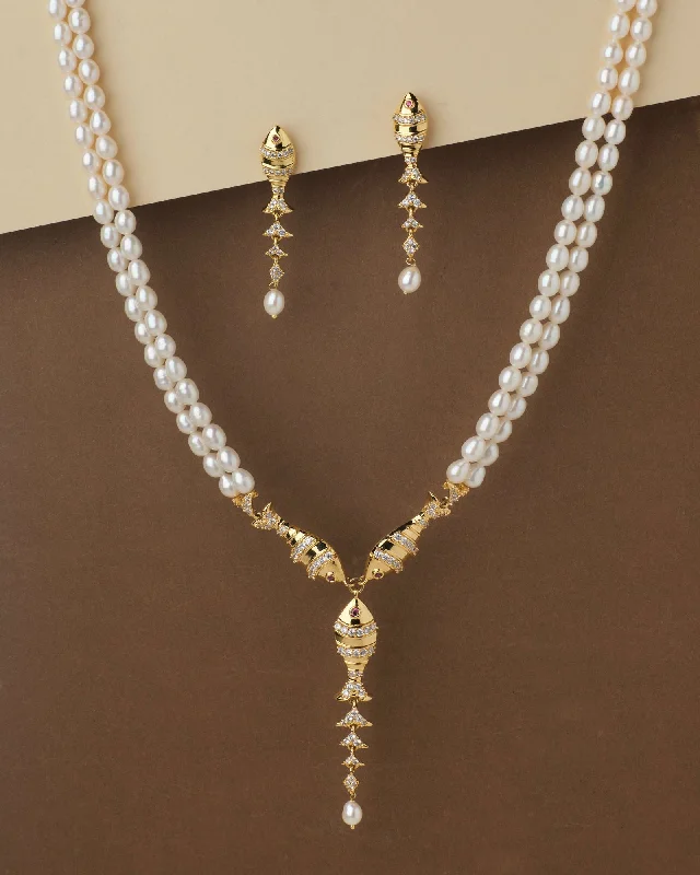 Lace choker necklaces-Exquisite Viha Fish  Pearl Necklace Set