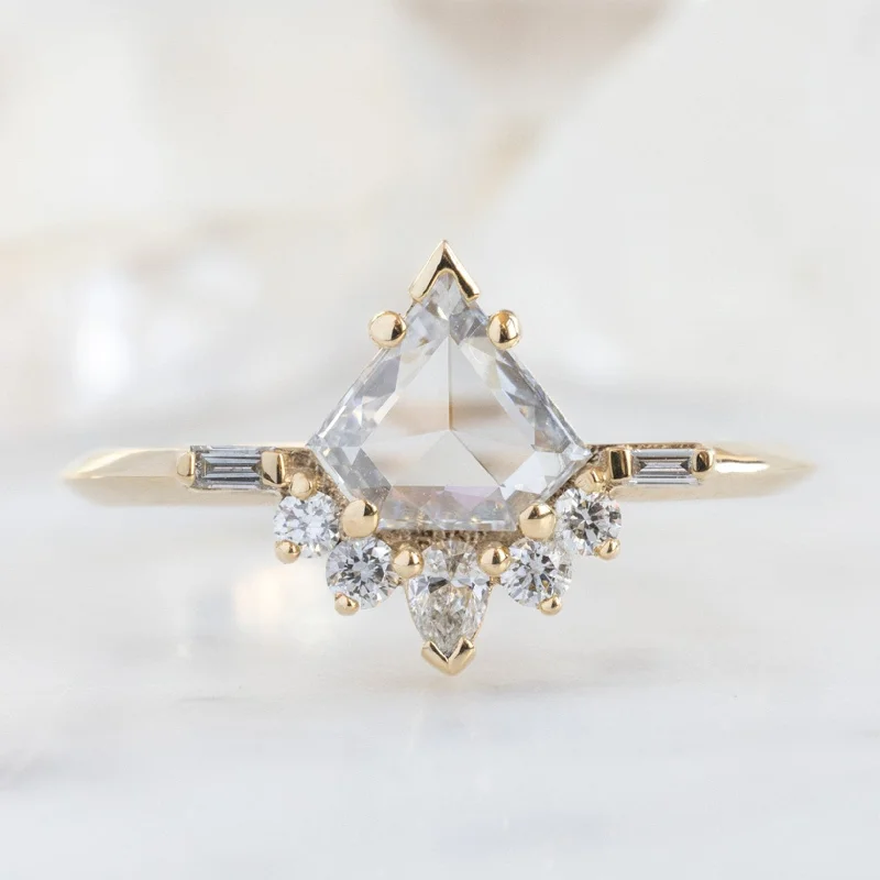 Patina bronze engagement rings-The Posy Ring | 0.57ct Shield White Diamond in 14K Yellow Gold