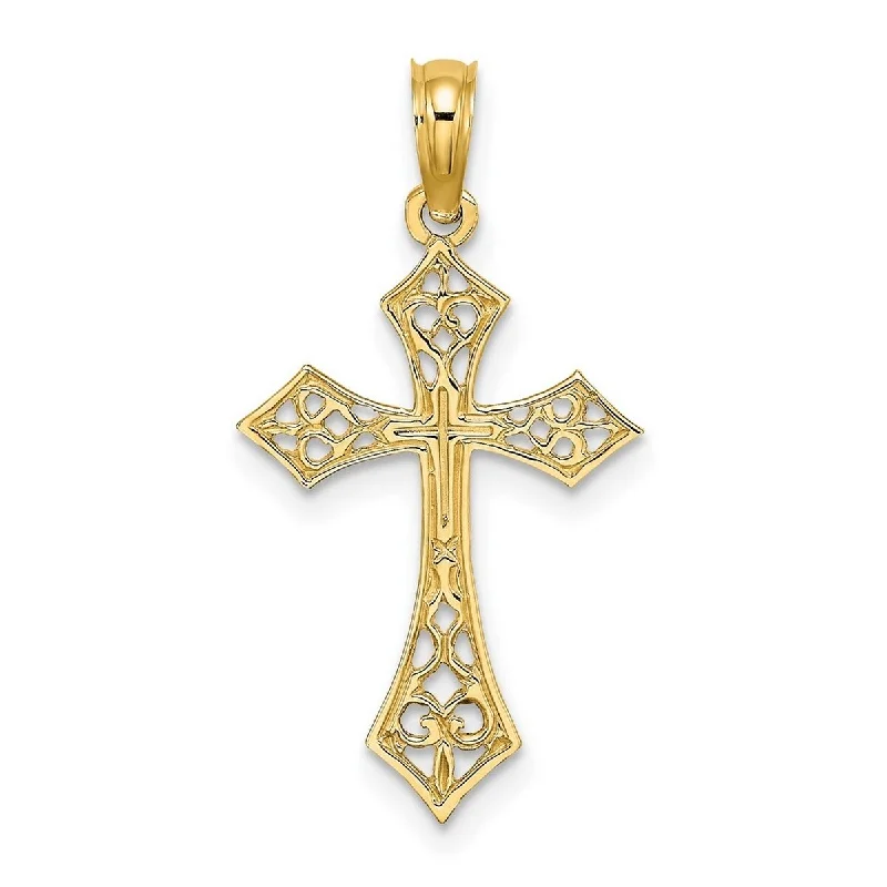 Clean-line necklaces-Curata 14k Yellow Gold Polished Filigree Flared Cross Necklace 16mm x 20.6mm